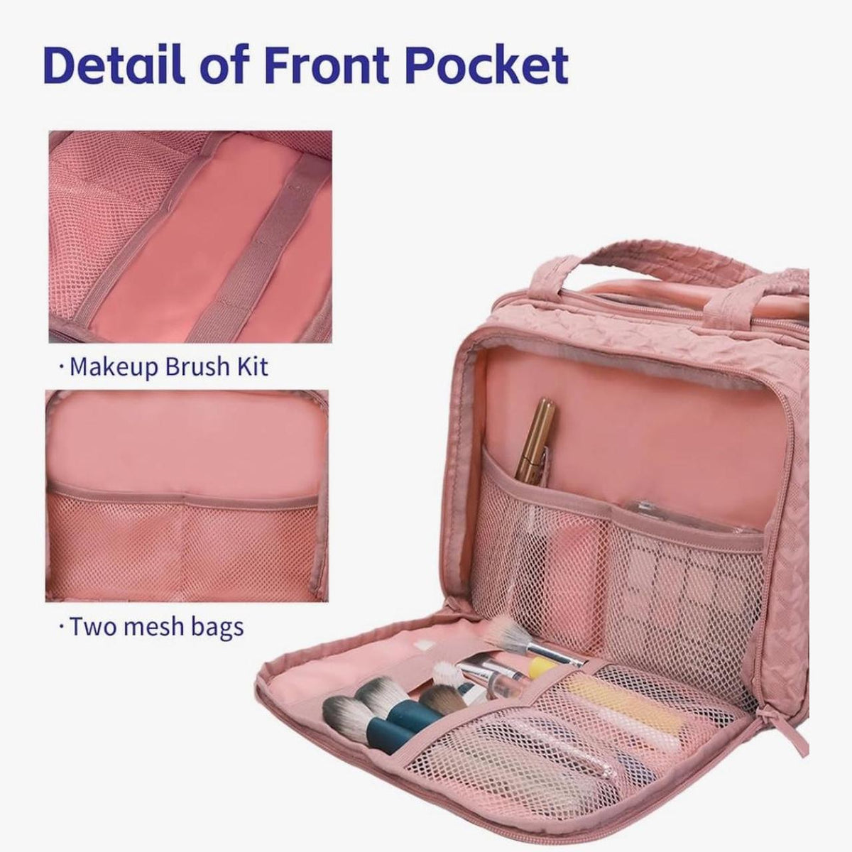 Pink Quilted Makeup Travel Organizer Bag - Gloss & Grit