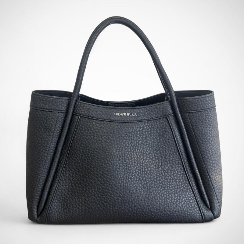 Black Vegan Leather Tote Bag Structured Top Handle Handbag