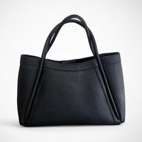 Black Vegan Leather Tote Bag Structured Top Handle Handbag