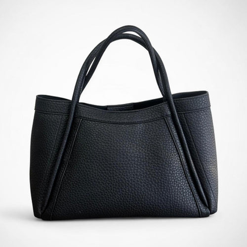 Black Vegan Leather Tote Bag Structured Top Handle Handbag