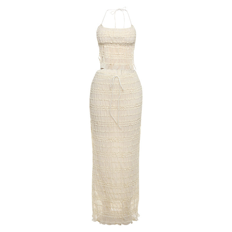 Ruched Halter Top and Maxi Skirt Set - Gloss & Grit