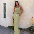 Ruched Halter Top and Maxi Skirt Set - Gloss & Grit