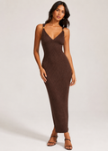 Ribbed Knit Open Cross-Back Maxi Dress