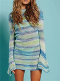 Striped Knit Flare Sleeve Bodycon Mini Dress - Gloss & Grit