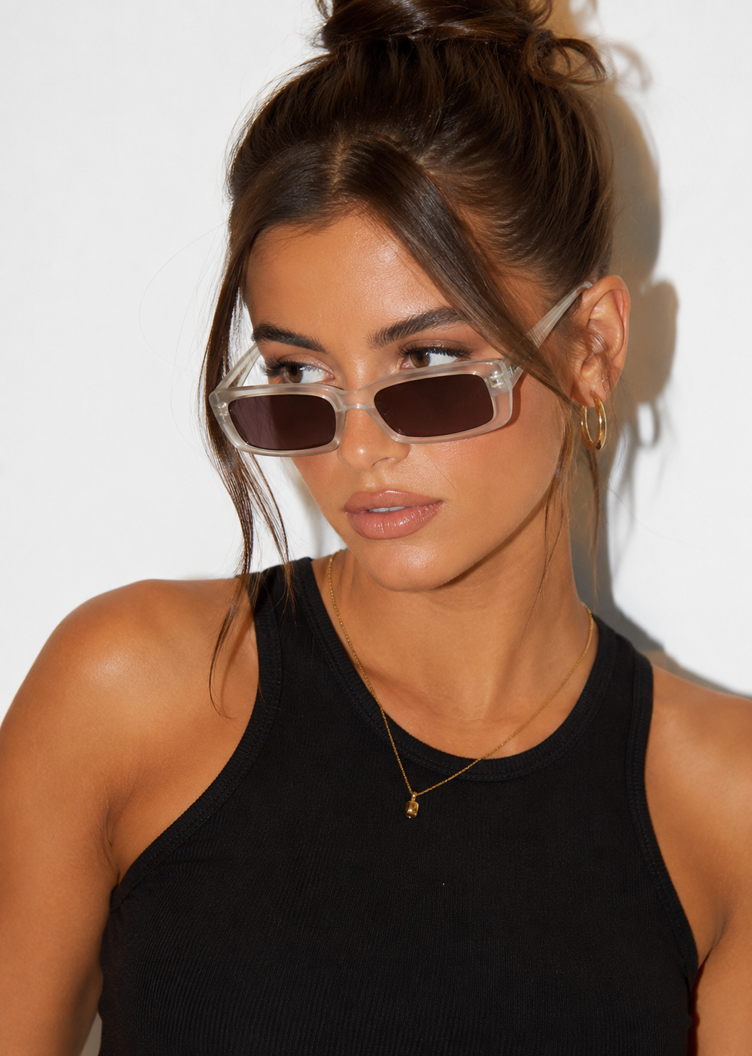 Slim Rectangle Sunglasses Transparent Brown
