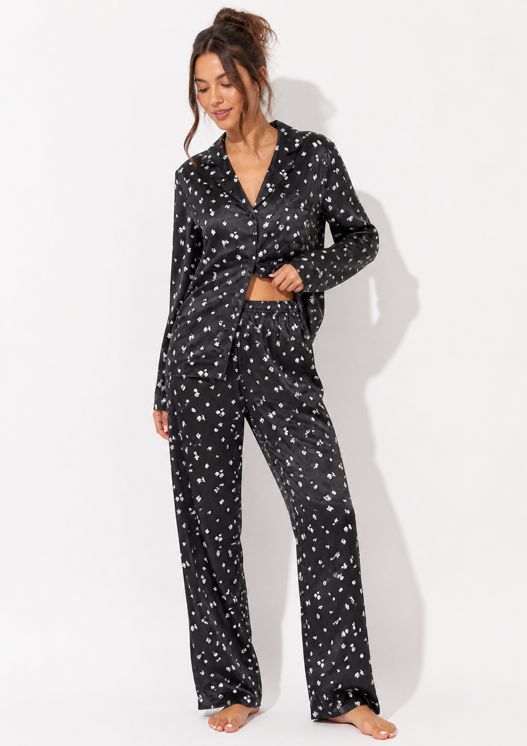 Steve Madden Satin Long Sleeve Button Down & Pants Sleep Set