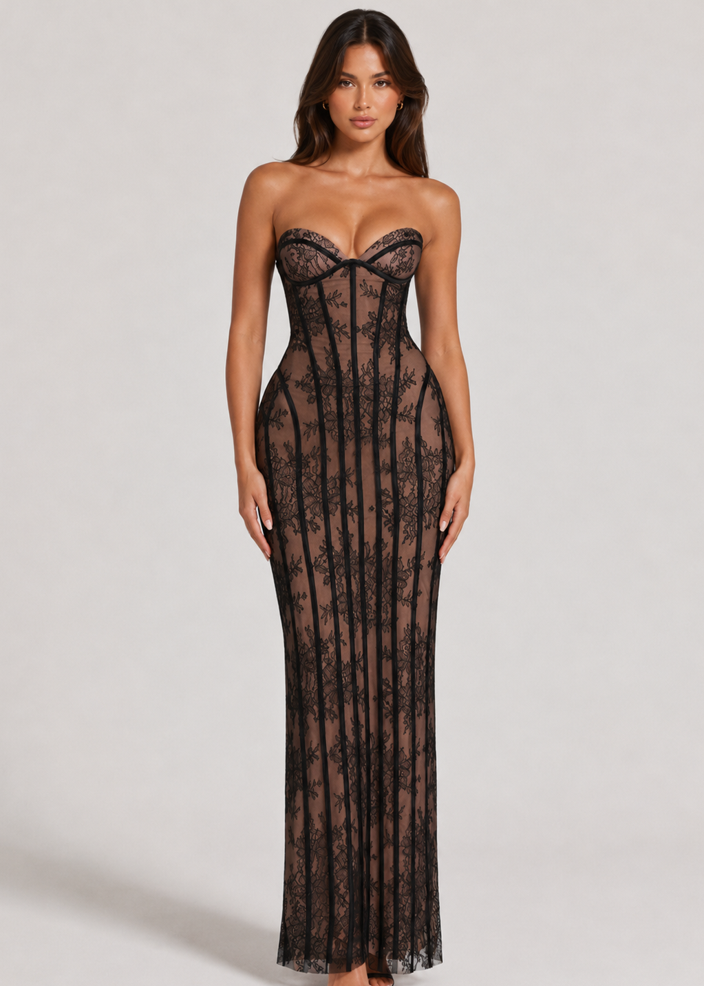 Strapless Lace Corset Maxi Dress