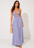Striped Cut Out Halter Neck Maxi Dress