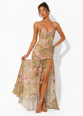 Sweetheart Slit Mesh Corset Maxi Dress