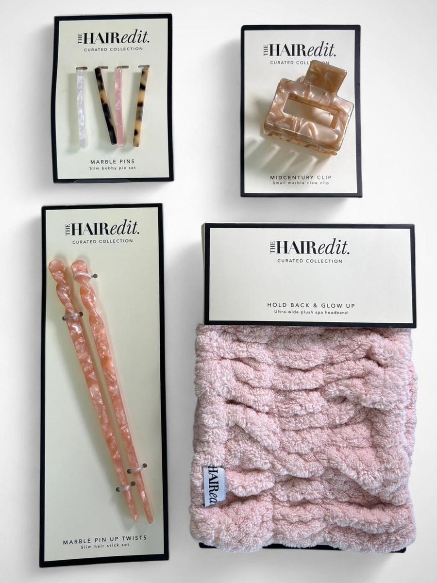 Hair Edit Curated Hair Accessories Set – Clips, Pins & Plush Headband Gift Set