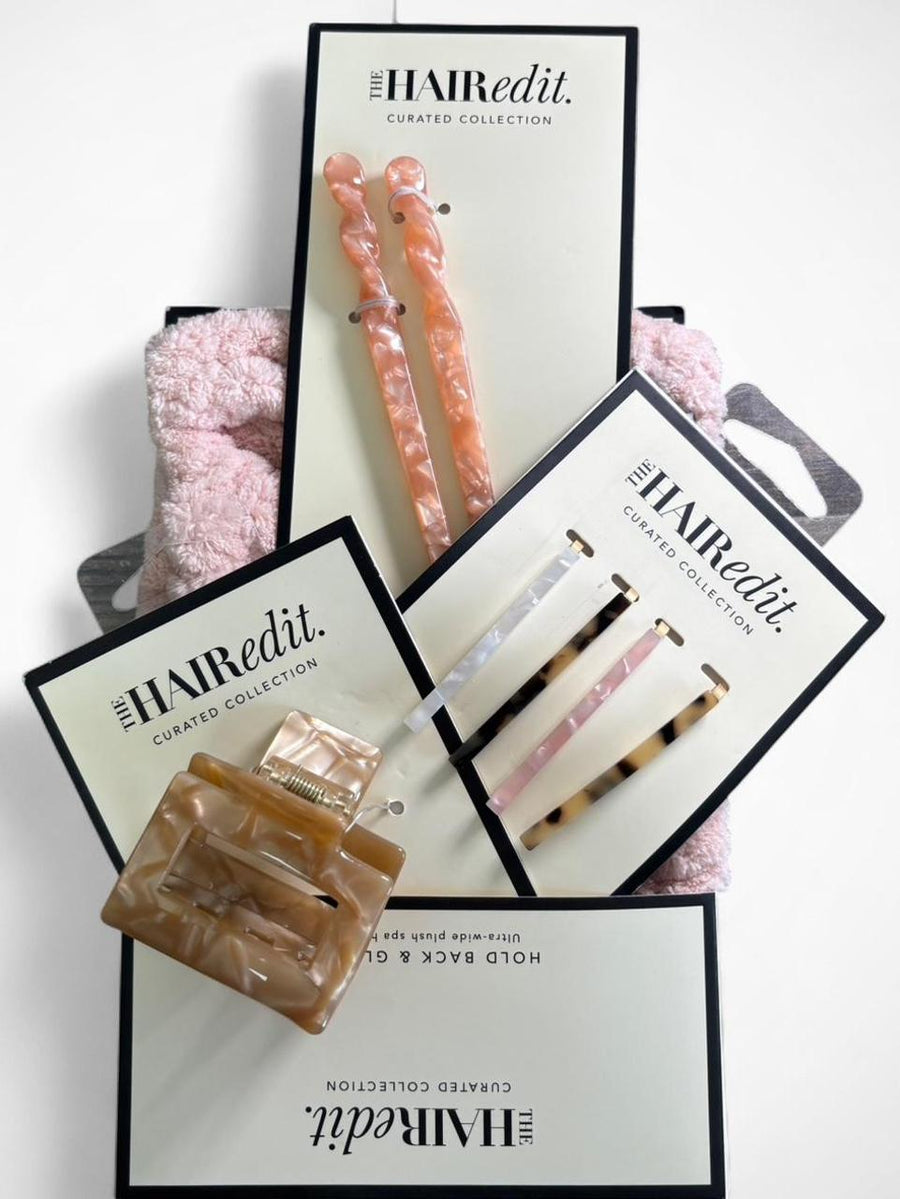 Hair Edit Curated Hair Accessories Set – Clips, Pins & Plush Headband Gift Set