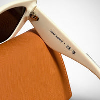 Tory Burch Cat Eye Sunglasses Ivory Frame Brown Lens Designer Shades