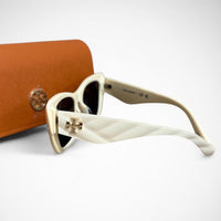 Tory Burch Cat Eye Sunglasses Ivory Frame Brown Lens Designer Shades