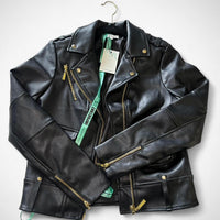 Women’s Small Black Faux Leather Moto Biker Jacket – Mistress Rocks “Drive” - Gloss & Grit