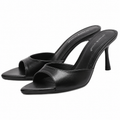Classic Black Satin Peep Toe Stiletto Mule Heels Size 9