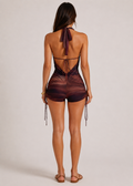 Women’s Brown Ruched Halter One Piece Romper
