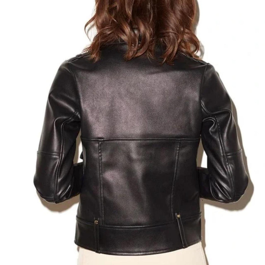 Women’s Small Black Faux Leather Moto Biker Jacket – Mistress Rocks “Drive” - Gloss & Grit