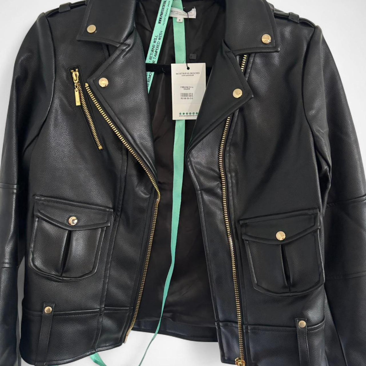 Women’s Small Black Faux Leather Moto Biker Jacket – Mistress Rocks “Drive” - Gloss & Grit
