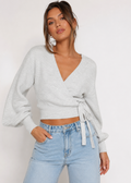 Wrap Tie Cropped Knit Sweater