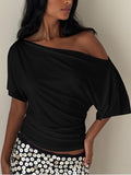Ruched One-Shoulder Short Sleeve Top - Gloss & Grit