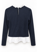 Ann Taylor navy and white ruffle layered top, back product view
