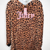 Women’s Juicy Couture Leopard Sherpa Hoodie Dress Cozy Lounge Sleepwear