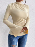 Ruched Mock Neck Bell Sleeve Top - Gloss & Grit