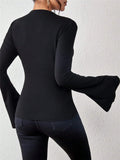 Ruched Mock Neck Bell Sleeve Top - Gloss & Grit