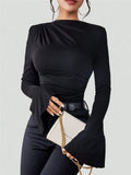 Ruched Mock Neck Bell Sleeve Top - Gloss & Grit