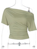 Ruched One-Shoulder Short Sleeve Top - Gloss & Grit
