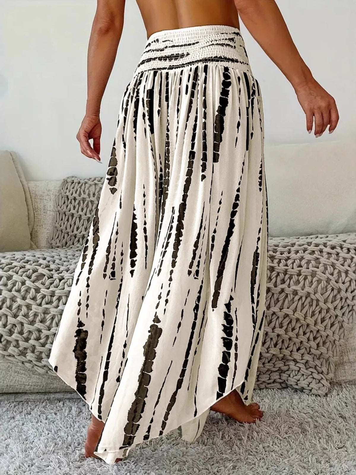Smocked Asymmetrical Hem Maxi Skirt - Gloss & Grit