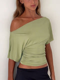 Ruched One-Shoulder Short Sleeve Top - Gloss & Grit