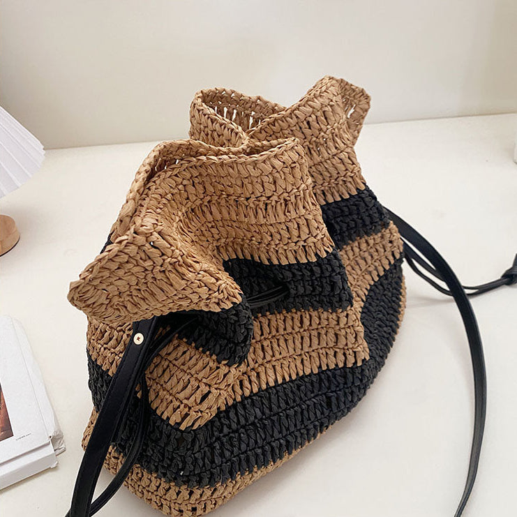 Calla black and tan striped woven drawstring bag, supplier detail