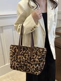 Leopard Print Faux Fur Tote Bag with Zip Closure - Gloss & Grit