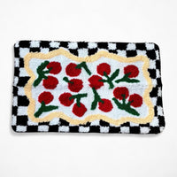 Cherry Print Bath Rug – Retro Checkered Non-Slip Bathroom Mat 20×32 Inch