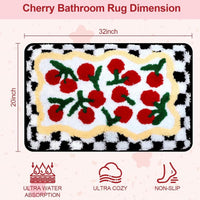 Cherry Print Bath Rug – Retro Checkered Non-Slip Bathroom Mat 20×32 Inch