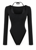 Cielle Lace Halter Bodysuit black front