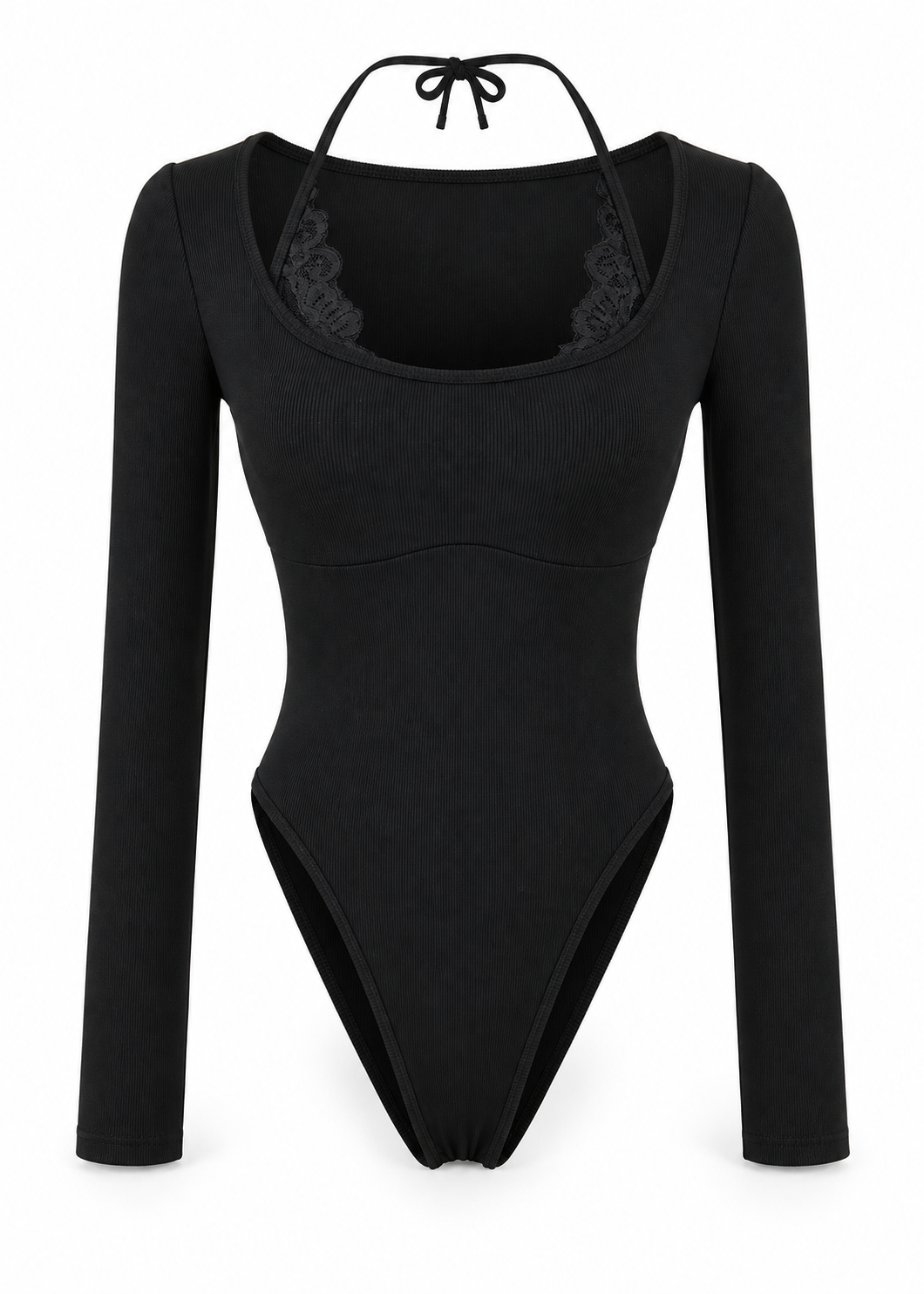 Cielle Lace Halter Bodysuit black front