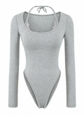 Cielle Lace Halter Bodysuit gray front