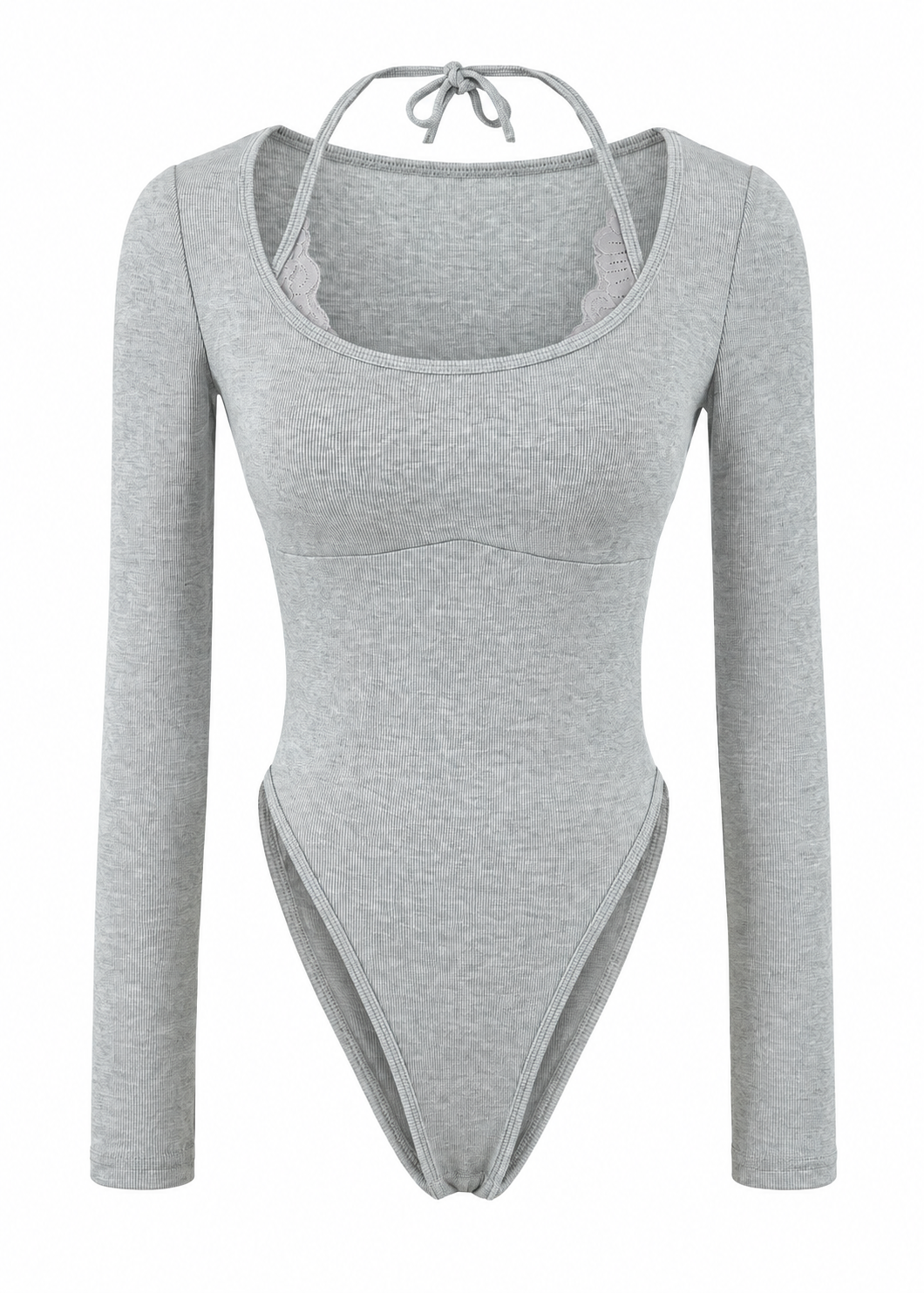 Cielle Lace Halter Bodysuit gray front