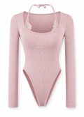Cielle Lace Halter Bodysuit pink front