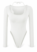Cielle Lace Halter Bodysuit white front