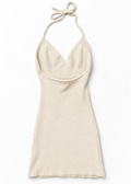 Cotton On cream knit halter mini dress back on white studio background
