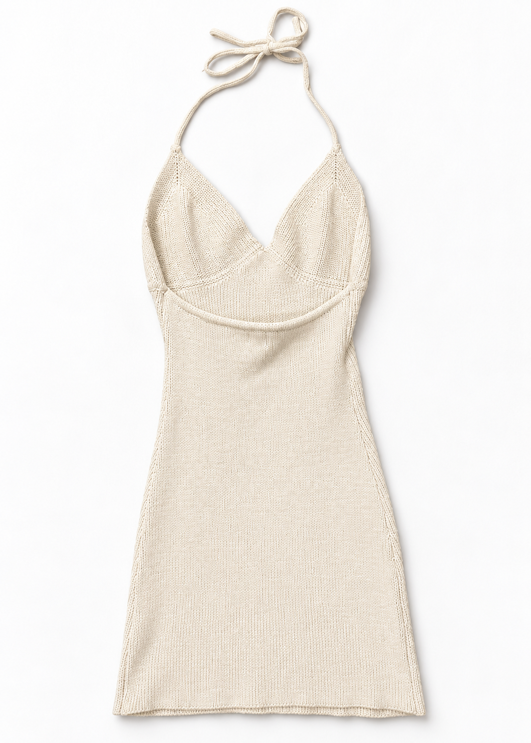Cotton On cream knit halter mini dress back on white studio background