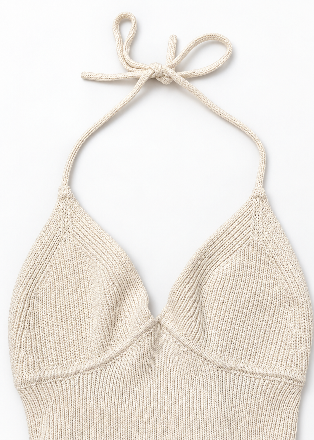 Close-up of Cotton On cream halter neckline and knit texture