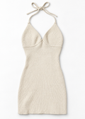 Cotton On cream knit halter mini dress front on white studio background