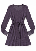 Front studio flat lay of Daisy Fuentes purple metallic tie-waist mini dress
