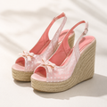 Dottie Bow Wedge Sandals - Pink - Gloss & Grit