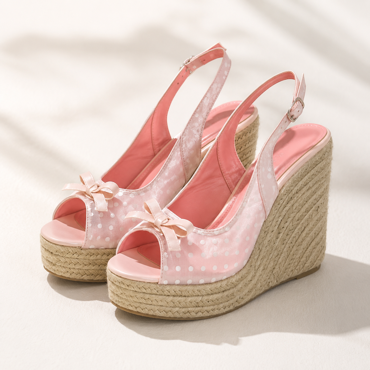 Dottie Bow Wedge Sandals - Pink - Gloss & Grit