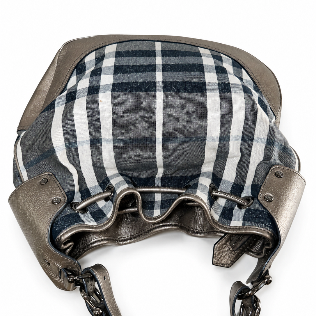Burberry Shimmer Check Hobo in Pewter